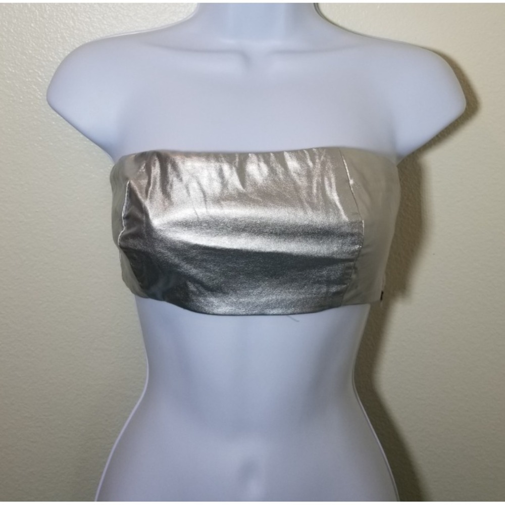 On Twelfth Silver Crop Bandeau Top Womens Small  Festival Rave EDC Club  NWOT
